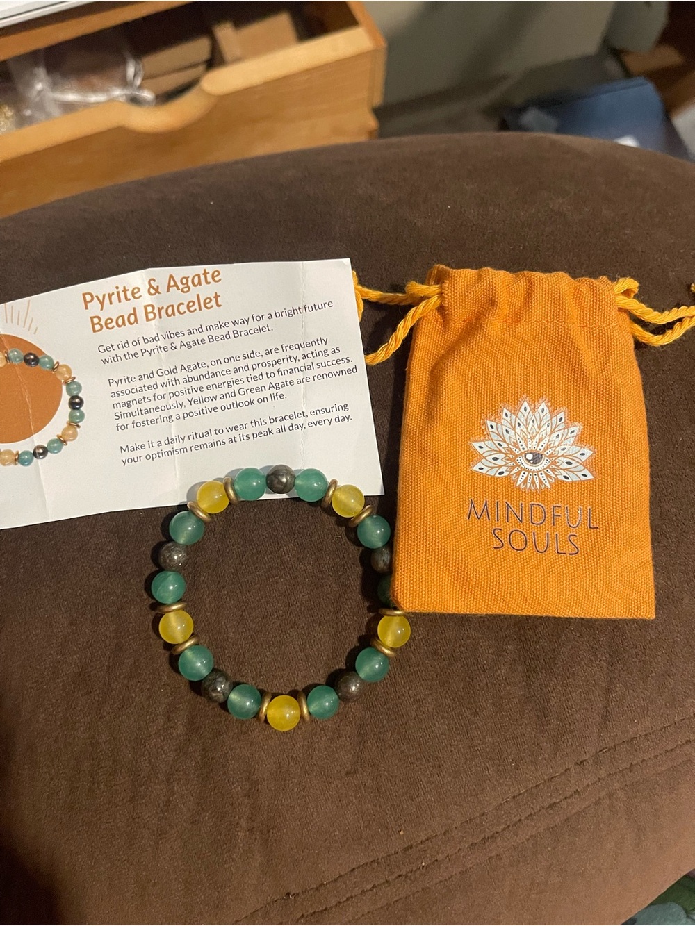 Mindful Souls Pyrite & Agate Bead Bracelet - Green and Yellow